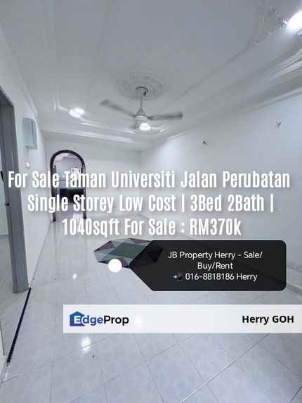 For Sale Taman Universiti Jalan Perubatan | Single Storey Low Cost | 3Bed 2Bath | 1040 sqft, Johor, Skudai
