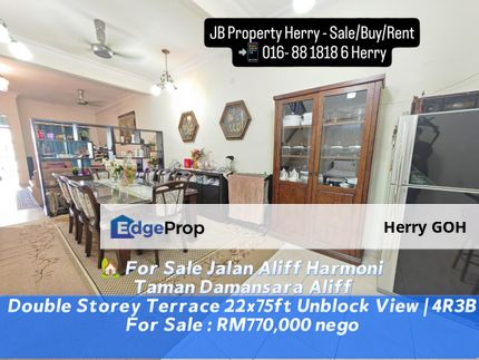SKUDAI Taman Damansara Aliff Jalan Aliff Harmoni Double Storey Terrace 22x75ft Unblock View | Fully Furnished | Freehold |, Johor, Johor Bahru
