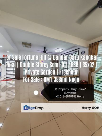 or Sale Fortune Hill @ Bandar Baru Kangkar Pulai | Double Storey Semi-D | 4R3B | 35x92 | Private Garden | Freehold, Johor, Skudai