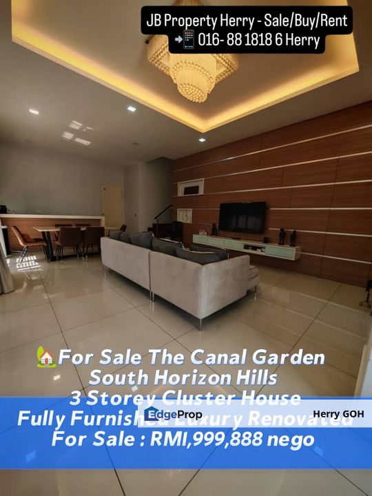 Horizon Hills The Canal Garden South 3 Storey Cluster House Fully Furnished Luxury Renovated, Johor, 