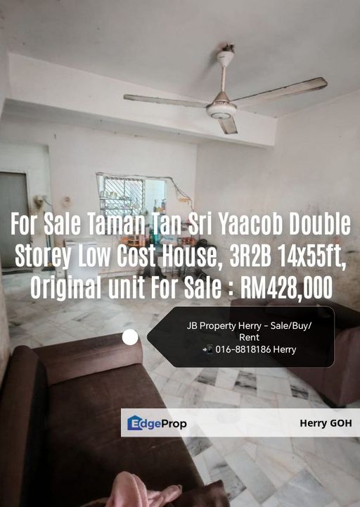 Sri Yaacob Double Storey Low Cost House, 3R2B 14x55ft, Original unit, Johor, Skudai