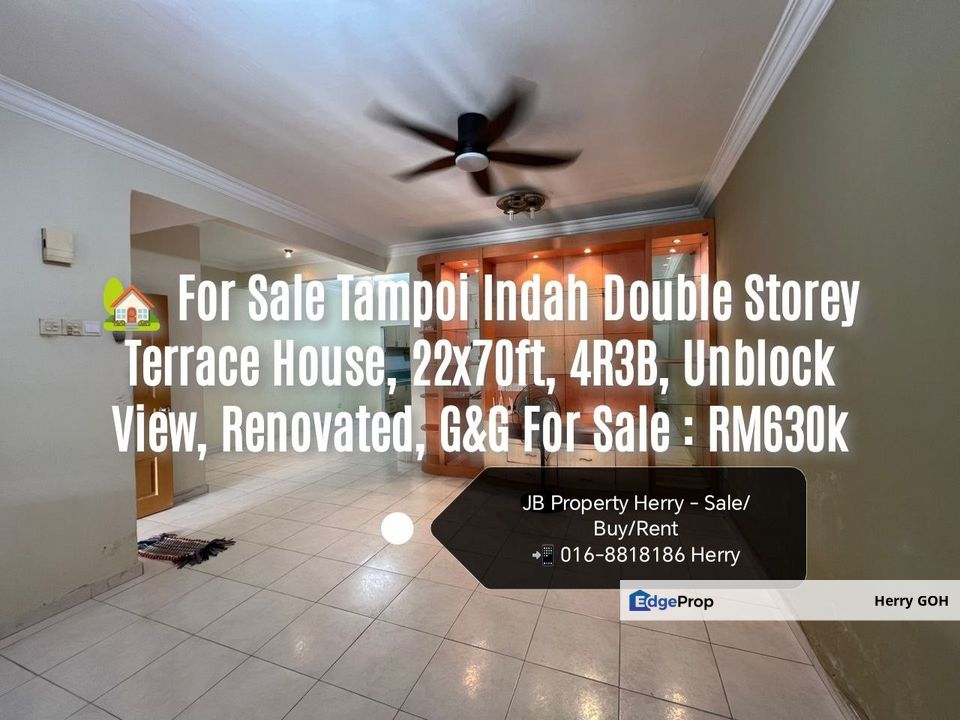 Tampoi Indah Double Storey Terrace House 22x70ft 4R3B, Unblock View, Renovated, G&G, Johor, Tampoi