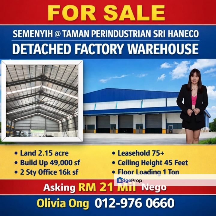 🏭 For Sale – Detached Factory Warehouse @ Taman Perindustrian Sri Haneco, Semenyih ✨ Large Land | High Ceiling, Selangor, Semenyih
