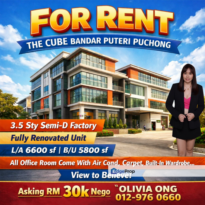  For Rent – The Cube, Bandar Puteri Puchong ✨ Fully Renovated | Semi-D Factory, Selangor, Puchong