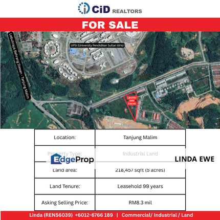 Industrial Land for Sale , Perak, Tanjung Malim