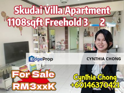 Skudai Villa Apartment Full Loan and Cash Out 3 Bedroom Unit For Sale, Johor, Skudai