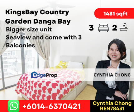 Kings Bay Country Garden Danga Bay 3 Bedroom Unit For Rent, Johor, Johor Bahru