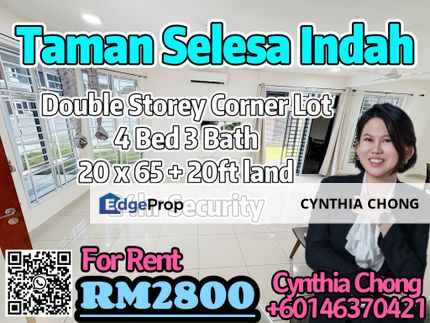 Taman Selesa Indah Skudai Double Storey Corner House For Rent, Johor, Skudai