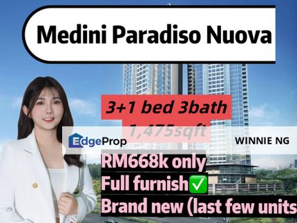 Medini Paradiso Nuova 3+1bed3bath full furnish for sale (brand new units), Johor, Nusajaya