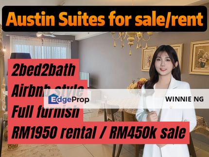 Austin suites 2bed2bath airbnb style full furnish for rent , Johor, Johor Bahru