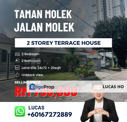 Unblock View Molek 1.5 Storey Terrace House With Land, Johor, Johor Bahru