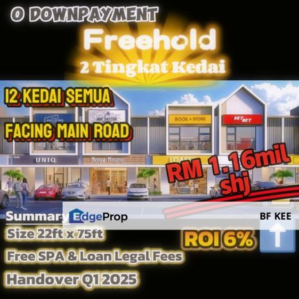 2 Storey FREEHOLD Shop @ RM 1.1mil only, Facing Main Road, Super High Exposure, Selangor, Sepang