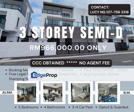 Direct Developer | 3 Storey Semi Detached House | Alma | Penang t, Penang, Bukit Mertajam