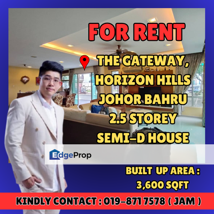 The Gateway, Horizon Hills. 2.5 Storey Semi D House For Rent With Fully Furnished, Johor, Nusajaya