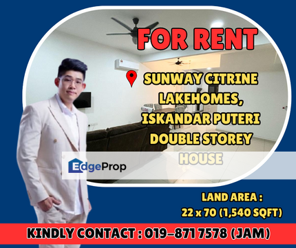Sunway Citrine Lakehomes, Johor. Double Storey House With Fully Furnished For Rent, Johor, 