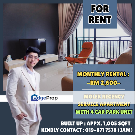 Include 4 Car Park Unit, Mole Regency Fully Frunished For Rent, Johor, Johor Bahru