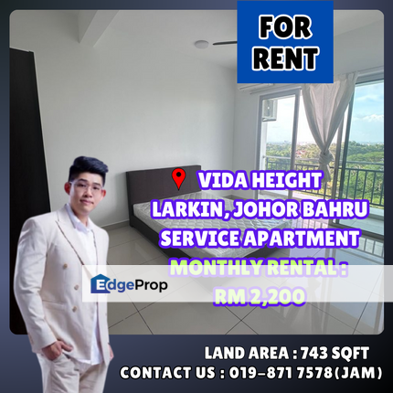 Vida Height, LArkin. Service Apartment For Rent With Fully Furnished, Johor, Johor Bahru
