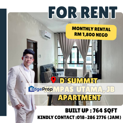 Near EDL Highway, Good Location.  D`Summit Apartment For Rent With Fully Furnished, Johor, Johor Bahru