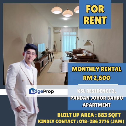 Near Pandan, Taman Daya. KSL Residences 2, Apartment High Floor and Fully Furnished For Rent, Johor, Johor Bahru