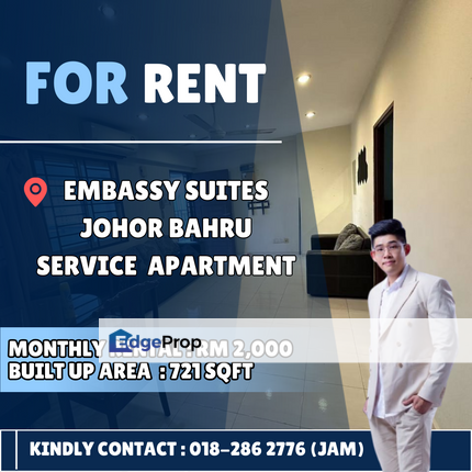 Embassy Suites, JB Town Area. Service Apartment For Rent. Good Location, Johor, Johor Bahru