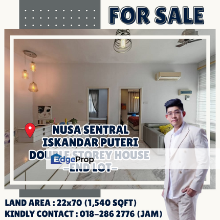 Nusa Sentral, Iskandar Puteri, Double Storey House - End Lot For Sale, Johor, 
