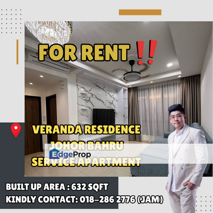 Veranda Residence, Jb Town Area. Service Apartment For Rent, Johor, Johor Bahru