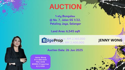 AUCTION: 1-sty Bungalow @ Jalan SS 1/22, Petaling Jaya, Selangor, Selangor, Petaling Jaya