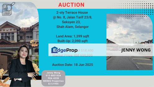 AUCTION: 2-sty Terrace House @ Seksyen 23, Shah Alam, Selangor, Selangor, Shah Alam