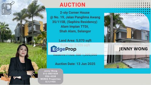 AUCTION: 2-sty Corner House @ Sephira TTDI Alam Impian, Shah Alam, Selangor, Selangor, Shah Alam
