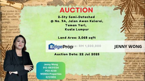 Taman Yarl OUG Kuala Lumpur Jalan Awan Kelarai 2-sty Semi-Detached For Auction, Kuala Lumpur, Taman OUG