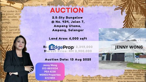 Taman Ampang Utama Ampang Selangor 2.5-sty Bungalow For Auction, Selangor, Ampang