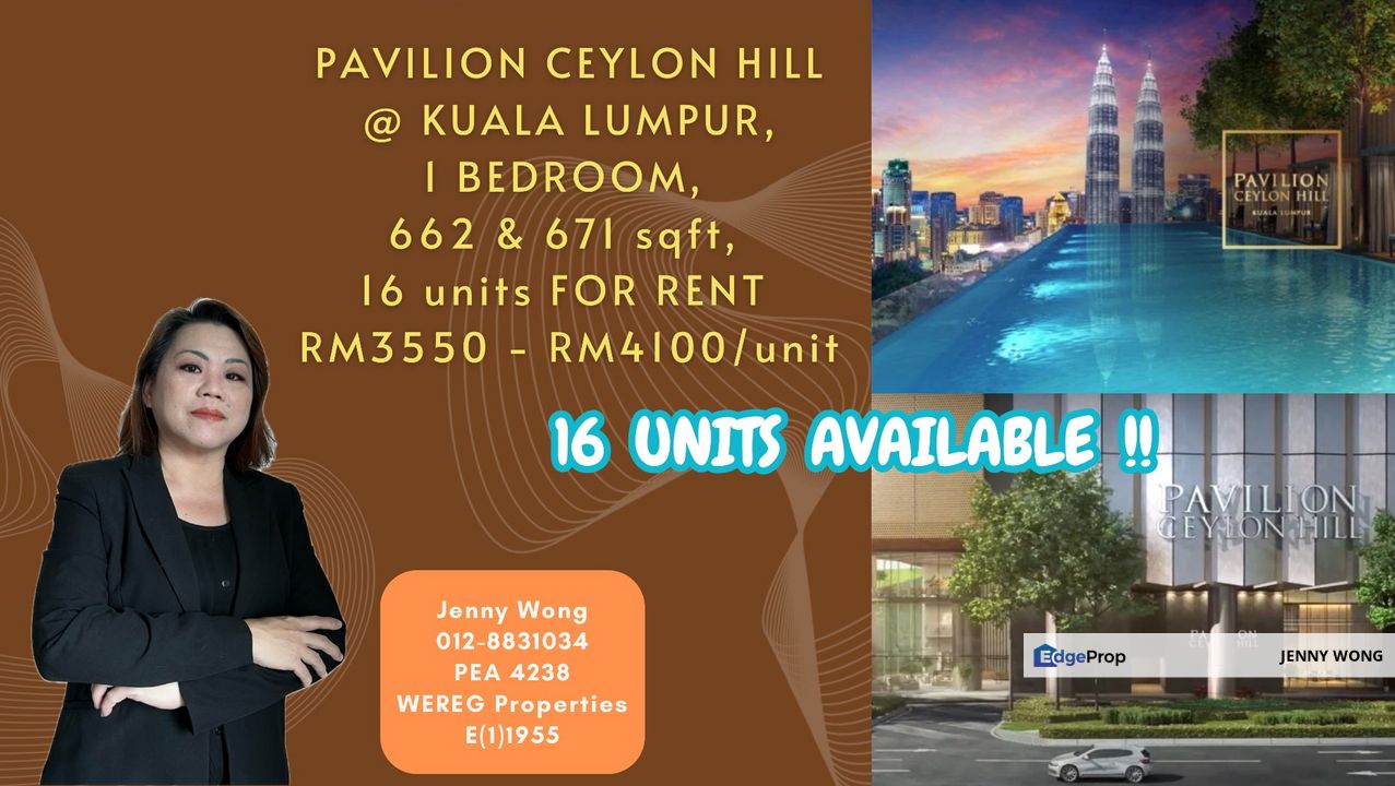 Pavilion Ceylon Hill Bukit Bintang Kuala Lumpur Serviced Apartments (16 Units Available) 1 Bedroom 662 sqft And 671 sqft, Kuala Lumpur, Bukit Bintang
