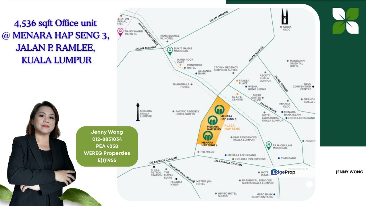 Menara Hap Seng 3, KLCC, Kuala Lumpur, 4536 sqft Office @ Lvl 6 For Rent, Kuala Lumpur, KLCC