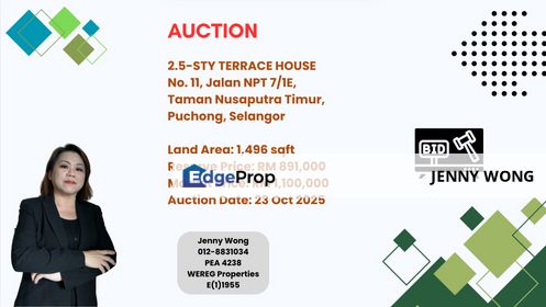 Taman Nusaputra Timur, Puchong, Selangor, 2.5 STY TERRACE HOUSE FOR AUCTION, Selangor, Puchong