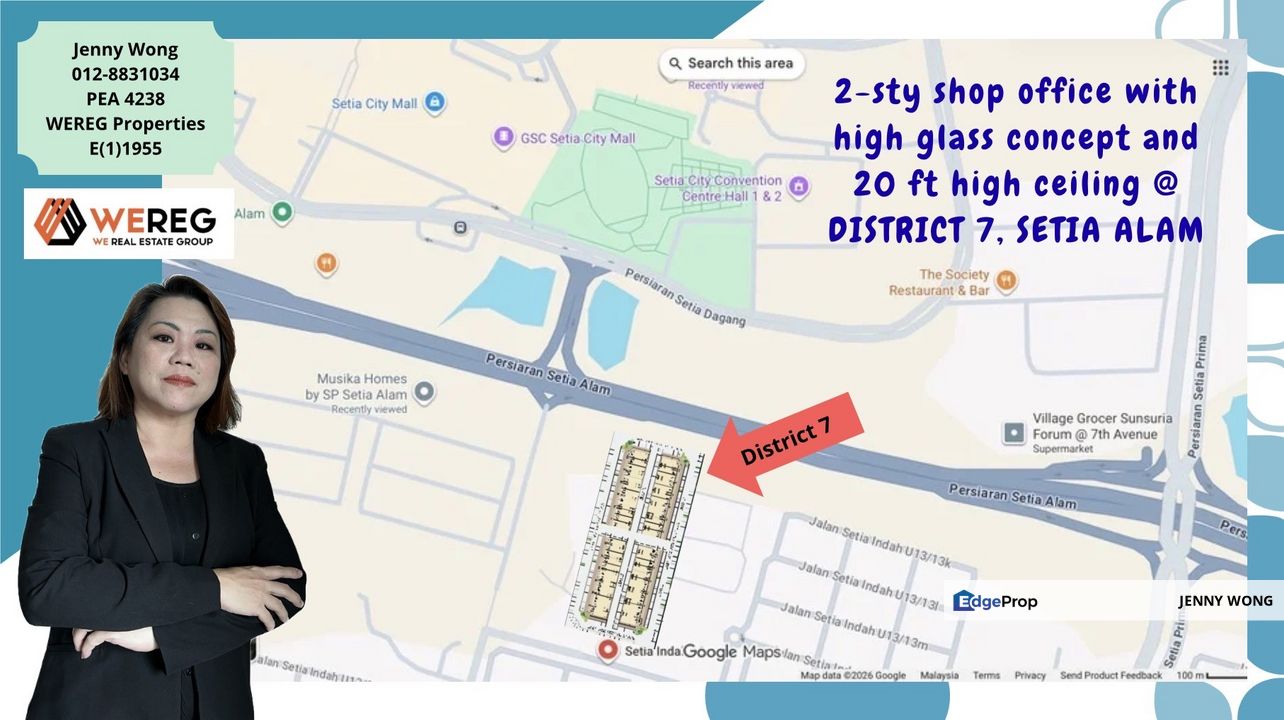 DISTRICT 7, SETIA ALAM, SELANGOR, 2-sty SHOPS OFFICES With Full Glass Concept And 20 ft Ceiling Height FOR RENT (20 units available!), Selangor, Setia Alam/Alam Nusantara