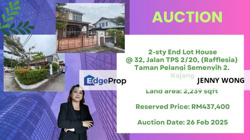 AUCTION: 2-sty End Lot House @ Tmn Pelangi Semenyih 2, Semenyih, Selangor, Semenyih