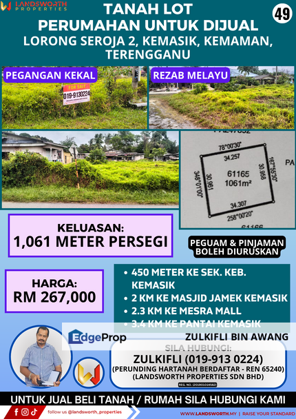 TANAH LOT PERUMAHAN UNTUK DIJUAL DI LORONG SEROJA 2, KEMASIK, KEMAMAN, TERENGGANU, Terengganu, Kemasik
