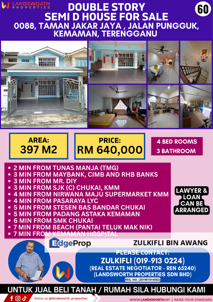 DOUBLE STORY SEMI D HOUSE FOR SALE AT 0088, TAMAN JAKAR JAYA, JALAN PUNGGUK, KEMAMAN, TERENGGANU., Terengganu, Cukai