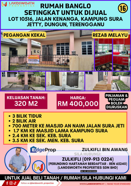 RUMAH BANGLO SETINGKAT UNTUK DIJUAL DI LOT 10516, JALAN KENANGA, KAMPUNG SURA JETTY, DUNGUN, TERENGGANU, Terengganu, Dungun