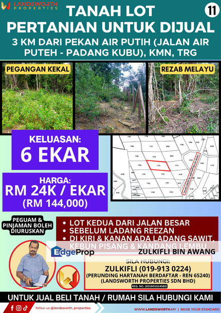 TANAH LOT PERTANIAN UNTUK DIJUAL DI 3 KM DARI PEKAN AIR PUTIH (JALAN PUTEH - PADANG KUBU), KEMAMAN, TERENGGANU, Terengganu, Kemaman