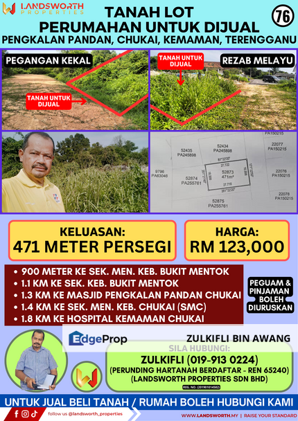 TANAH LOT PERUMAHAN UNTUK DIJUAL DI PENGKALAN PANDAN, CHUKAI, KEMAMAN, TERENGGANU, Terengganu, Cukai