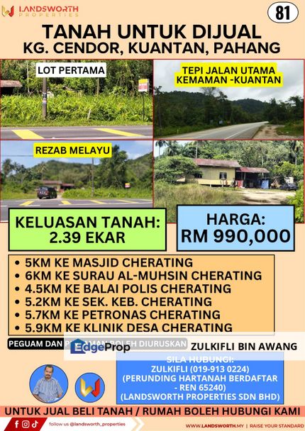 TANAH UNTUK DIJUAL DI KAMPUNG CHENDOR, KUANTAN, PAHANG, Pahang, Kuantan