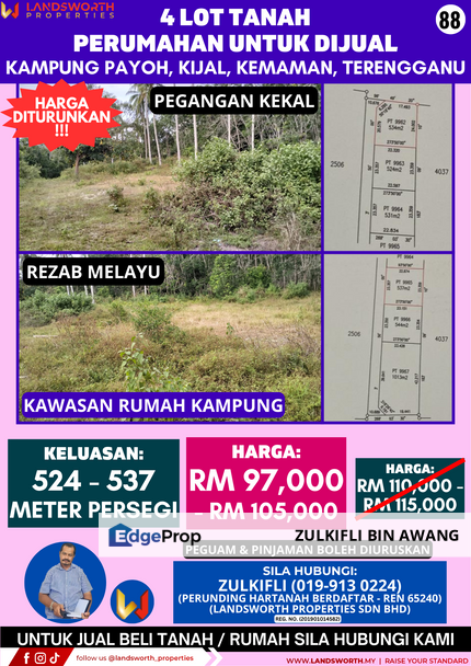 4 LOT TANAH PERUMAHAN UNTUK DIJUAL DI KAMPUNG PAYOH, KIJAL, KEMAMAN, TERENGGANU, Terengganu, Kijal