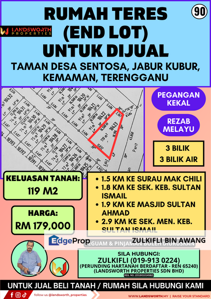 RUMAH TERES (END LOT) UNTUK DIJUAL DI TAMAN DESA SENTOSA, JABUR KUBUR, KEMAMAN, TERENGGANU, Terengganu, Cukai