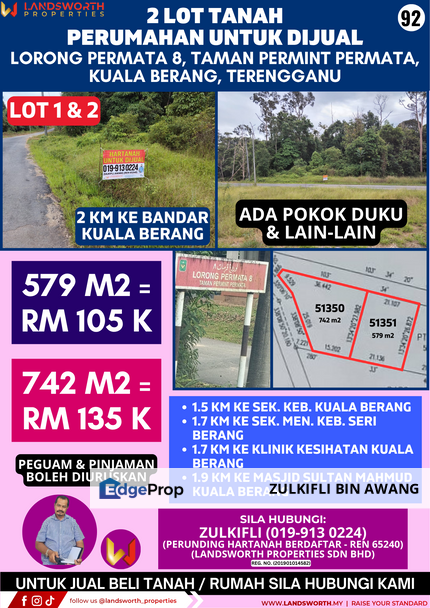 2 LOT TANAH PERUMAHAN UNTUK DIJUAL DI LORONG PERMATA 8, TAMAN PERMINT PERMATA, KUALA BERANG, TERENGGANU, Terengganu, Kuala Berang