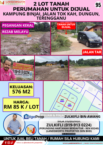 2 LOT TANAH PERUMAHAN UNTUK DIJUAL DI KAMPUNG BINJAI, JALAN TOK KAH, DUNGUN, TERENGGANU, Terengganu, Kuala Berang