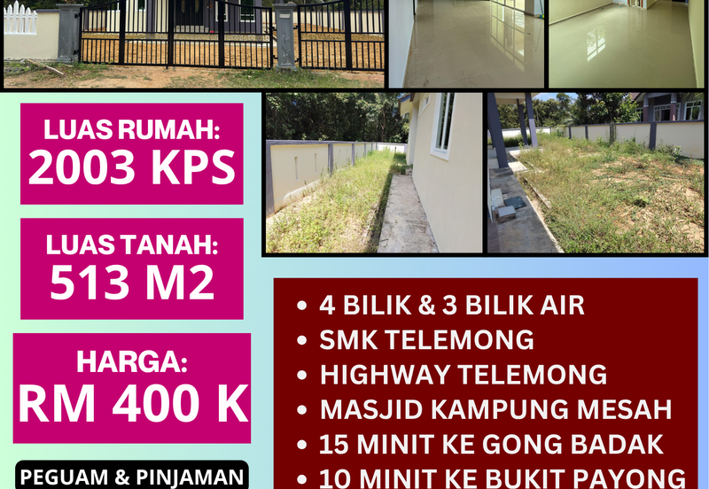 RUMAH BANGLO UNTUK DIJUAL DI KAMPUNG PELAM, TELEMONG, TERENGGANU