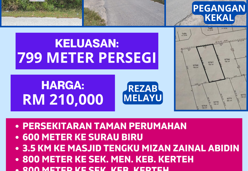 TANAH LOT PERUMAHAN UNTUK DIJUAL DI BERHADAPAN TAMAN NABILA, KAMPUNG BARU, KERTEH, KEMAMAN, TERENGGANU