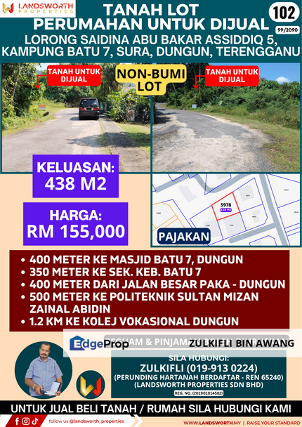 TANAH LOT PERUMAHAN UNTUK DIJUAL DI LORONG SAIDINA ABU BAKAR ASSIDDIQ 5, KAMPUNG BATU 7, SURA, DUNGUN, TERENGGANU, Terengganu, Dungun
