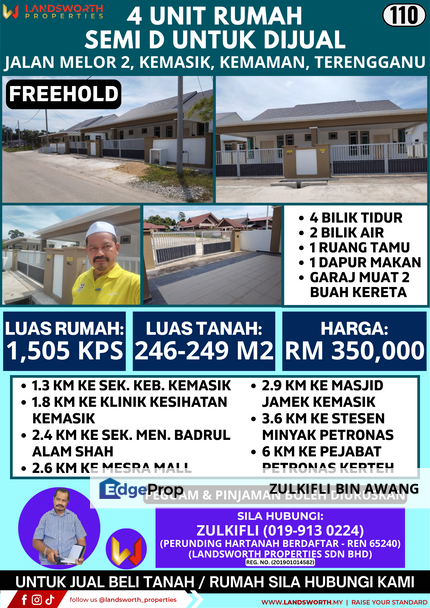 4 UNIT SEMI D UNTUK DIJUAL DI JALAN MELOR 2, KEMASIK, KEMAMAN, TERENGGANU, Terengganu, Kemasik